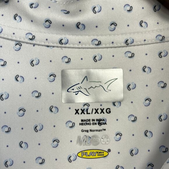 NEW Greg Norman ML75 Men's XXL Golf Polo Shirt Moisture Wicking White & Blue - Picture 6 of 9